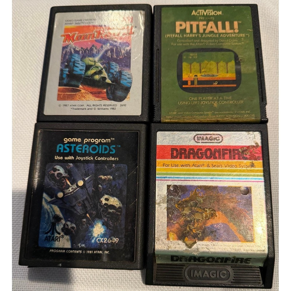 Atari 2600 Game Cartridge Lot Pitfall Moon Patrol Asteroids Dragonfire 4 Games